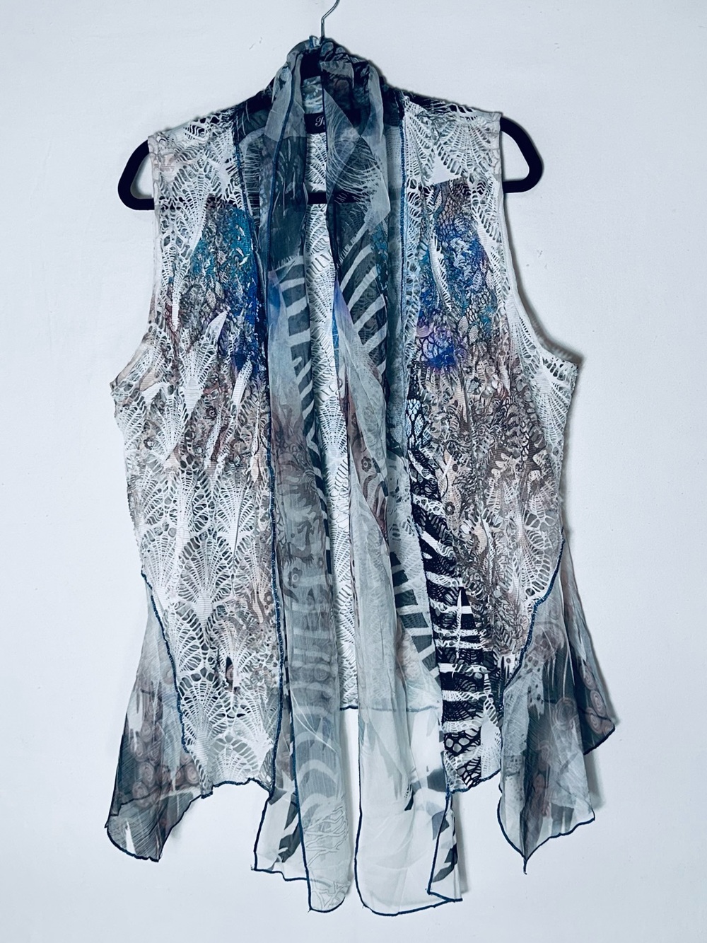 Reves Collection Mixed Print Lace Open Front Sheer Vest XL Whimsigoth Fairycore